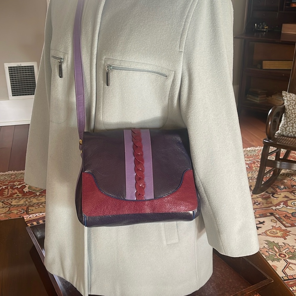 Navy Striped Shoulder Cross Body Purse Vintage